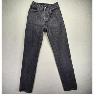 VTG Levis 501 Jeans Womens 24x32 26501 0133 Black Striped Button Fly 80s USA 9